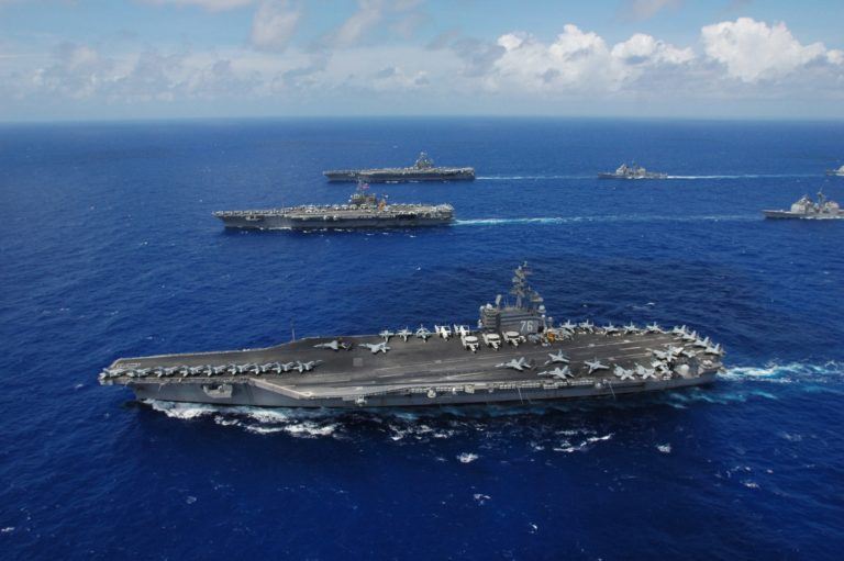 USS Ronald Reagan, Kitty Hawk and Abraham Lincoln. Photo: U.S. Navy photo by Chief Photographer’s Mate Todd P. Cichonowicz.